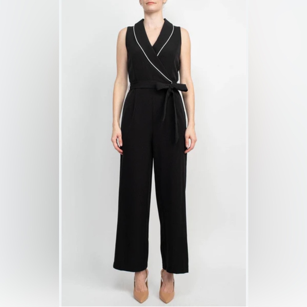Tahari Collared V-Neck Scuba Jumpsuit